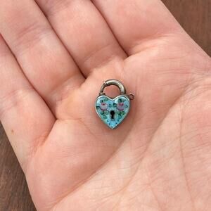 Vintage Walter Lampl 925 Sterling Guilloche Rose Heart Padlock Pendant Charm